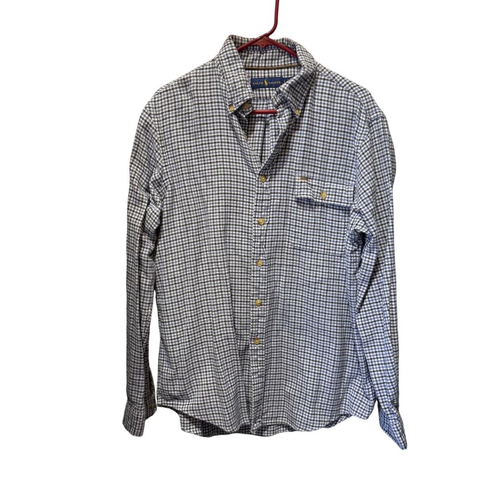 Ralph Lauren Men’s Button Down Flannel Plaid Shirt W/Elbow Patches Size L